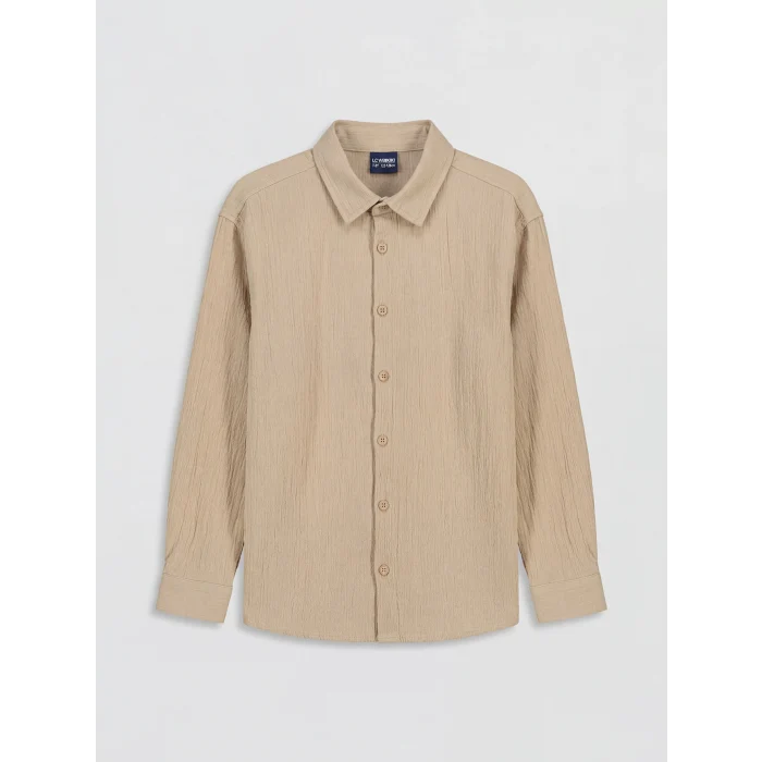 LCW Kids Bej Uzun Kollu Erkek Çocuk Poplin Gömlek