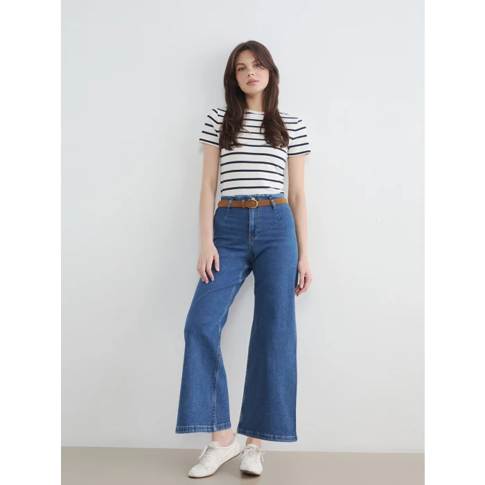 LCW Jeans İndigo Beli Kemerli Wideleg Kadın Jean Pantolon