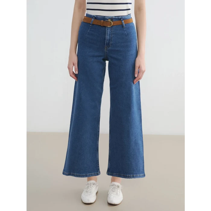 LCW Jeans İndigo Beli Kemerli Wideleg Kadın Jean Pantolon