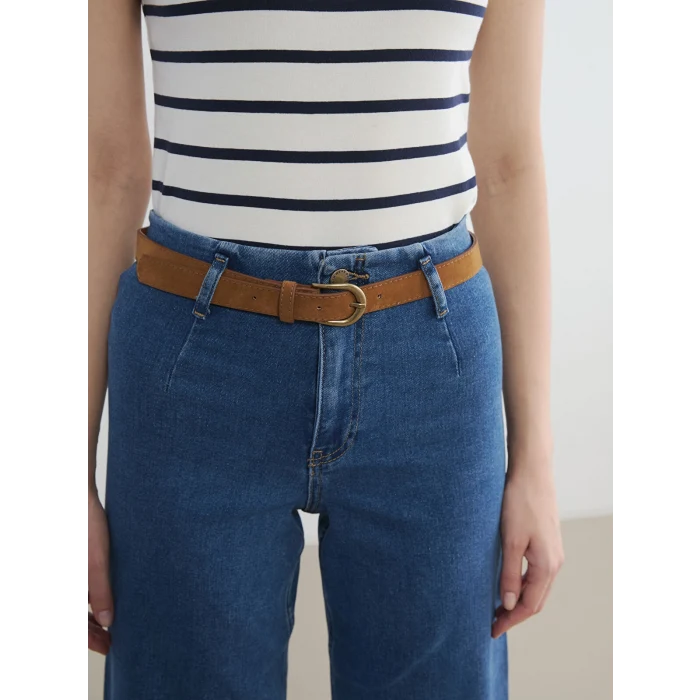 LCW Jeans İndigo Beli Kemerli Wideleg Kadın Jean Pantolon