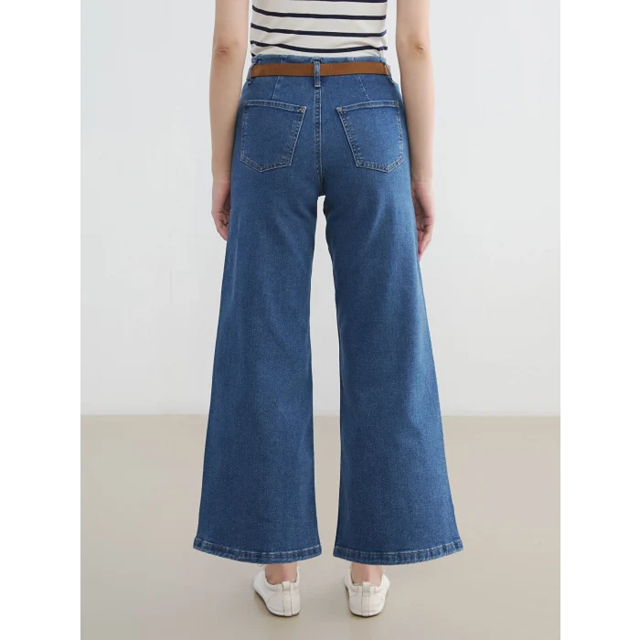 LCW Jeans İndigo Beli Kemerli Wideleg Kadın Jean Pantolon