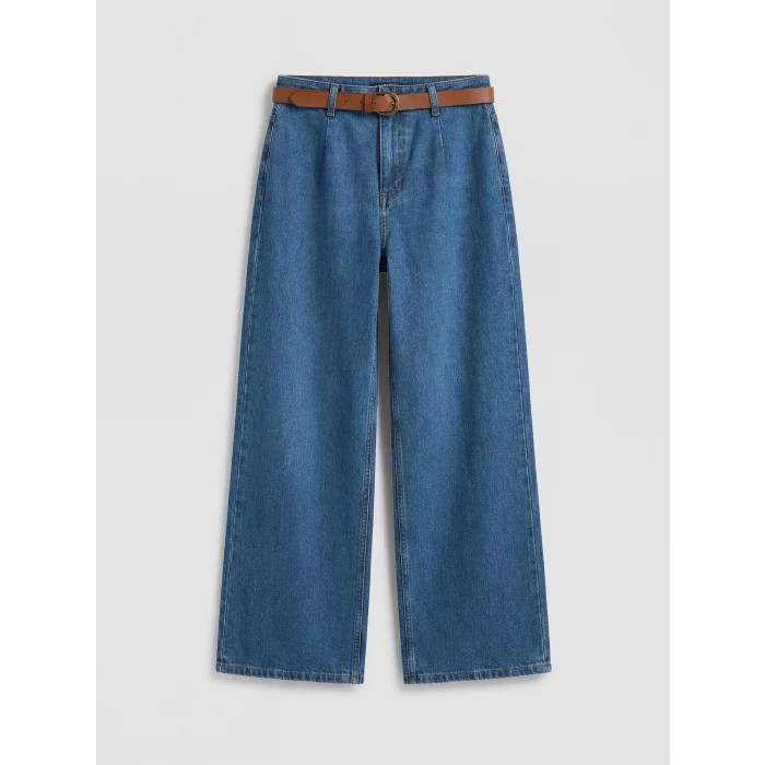 LCW Jeans İndigo Beli Kemerli Wideleg Kadın Jean Pantolon