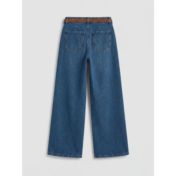 LCW Jeans İndigo Beli Kemerli Wideleg Kadın Jean Pantolon