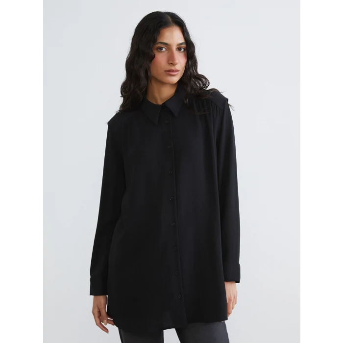 LCW Modest Siyah Büzgülü Oversize Kadın Gömlek Tunik