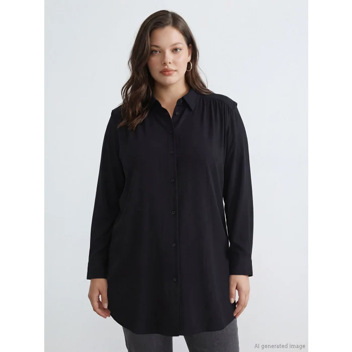 LCW Modest Siyah Büzgülü Oversize Kadın Gömlek Tunik