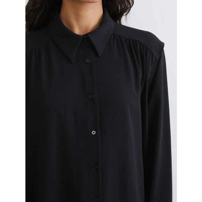 LCW Modest Siyah Büzgülü Oversize Kadın Gömlek Tunik