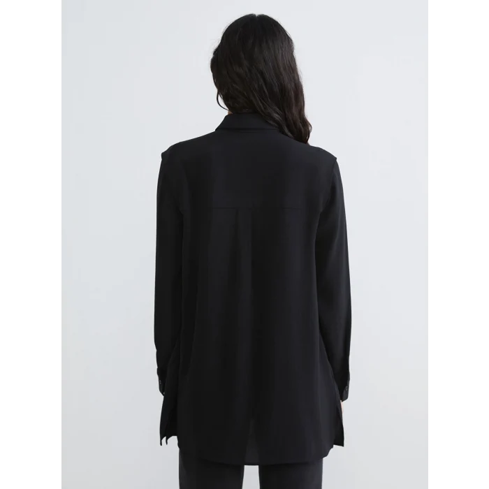 LCW Modest Siyah Büzgülü Oversize Kadın Gömlek Tunik