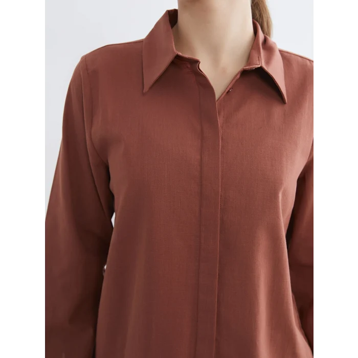 LCW Modest Kahverengi Dokulu Kadın Gömlek Tunik