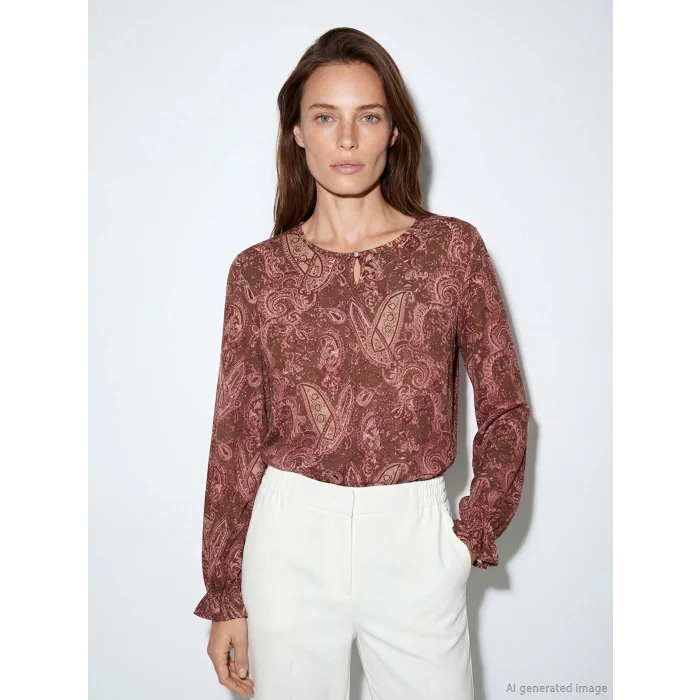 LCW Grace Kahverengi Bisiklet Yaka Desenli Bluz