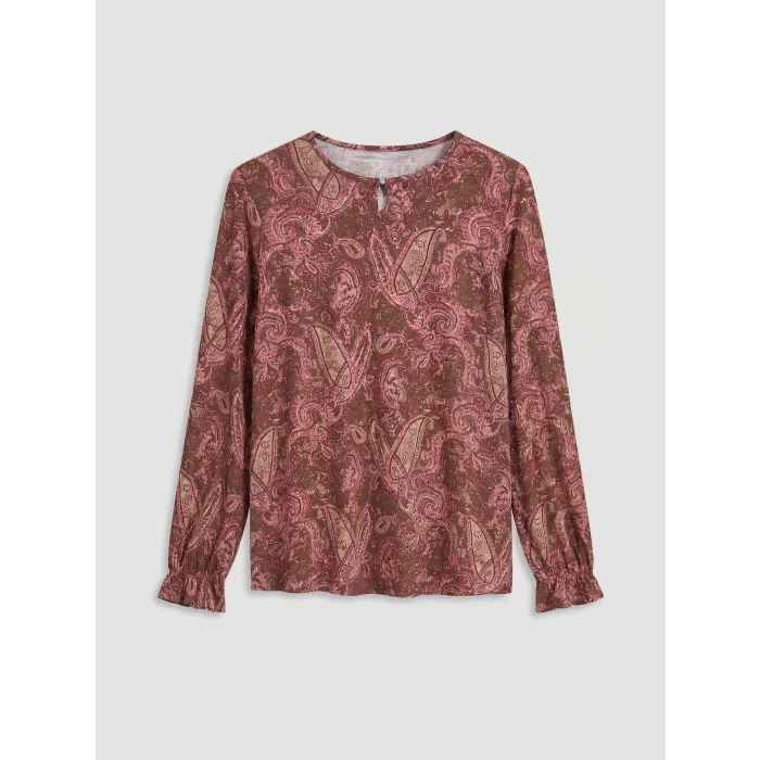 LCW Grace Kahverengi Bisiklet Yaka Desenli Bluz