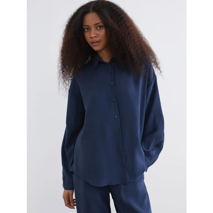 XSIDE İndigo Oversize Modal Karışımlı Kadın Gömlek