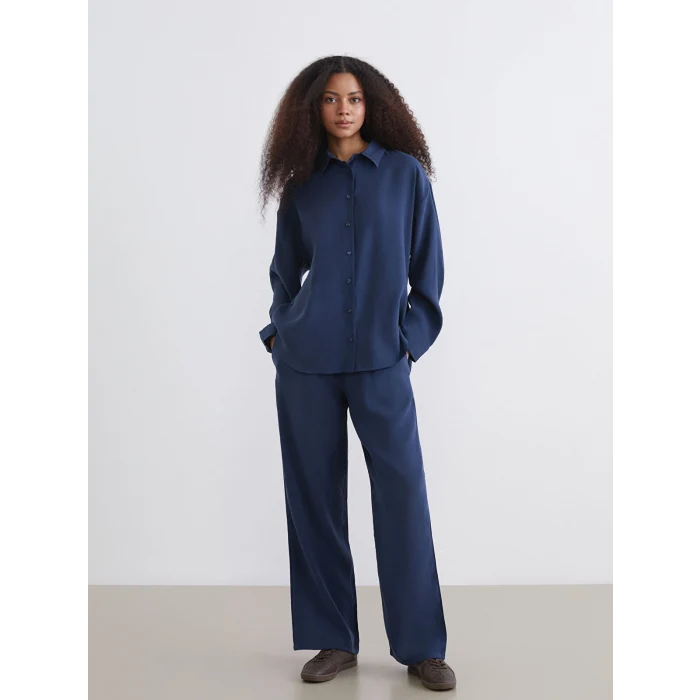 XSIDE İndigo Oversize Modal Karışımlı Kadın Gömlek