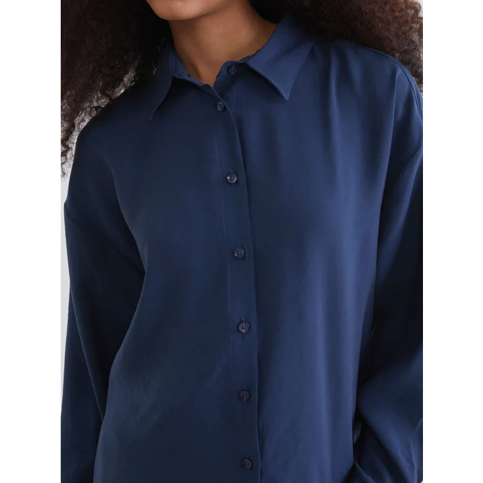 XSIDE İndigo Oversize Modal Karışımlı Kadın Gömlek