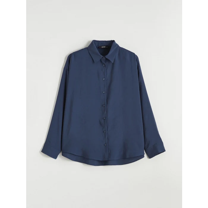 XSIDE İndigo Oversize Modal Karışımlı Kadın Gömlek