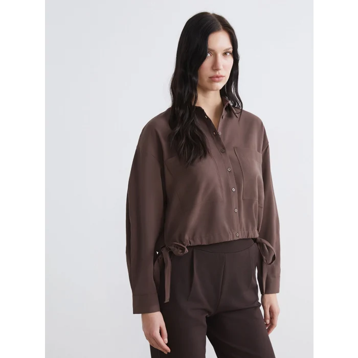 LCW EVERYDAY Kahverengi Bağcıklı Oversize Kadın Gömlek