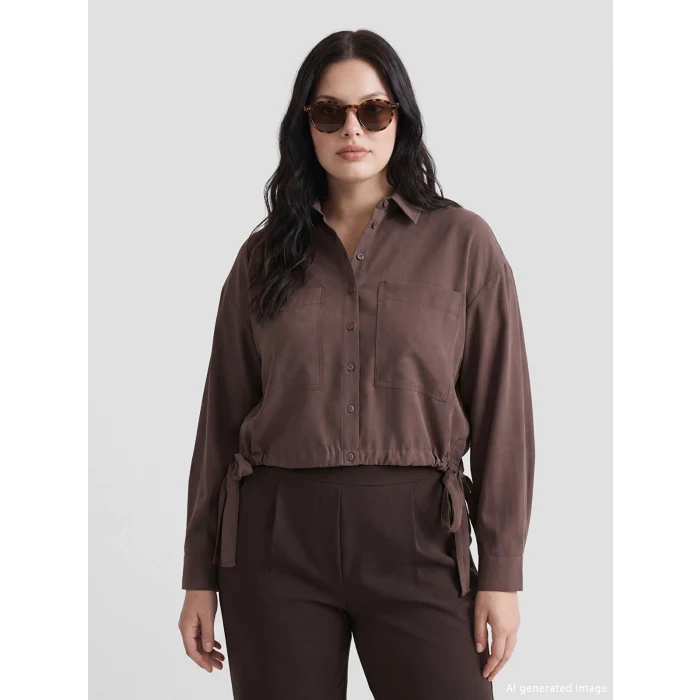 LCW EVERYDAY Kahverengi Bağcıklı Oversize Kadın Gömlek