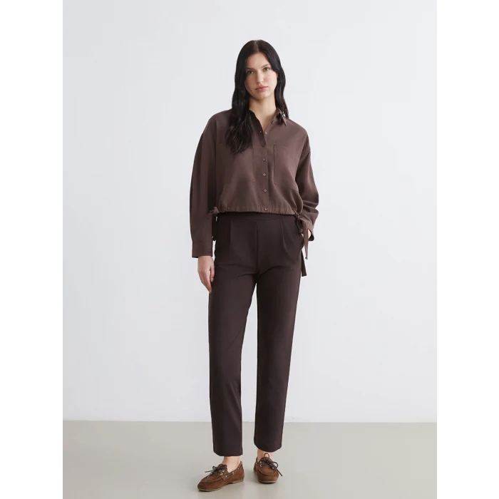 LCW EVERYDAY Kahverengi Bağcıklı Oversize Kadın Gömlek