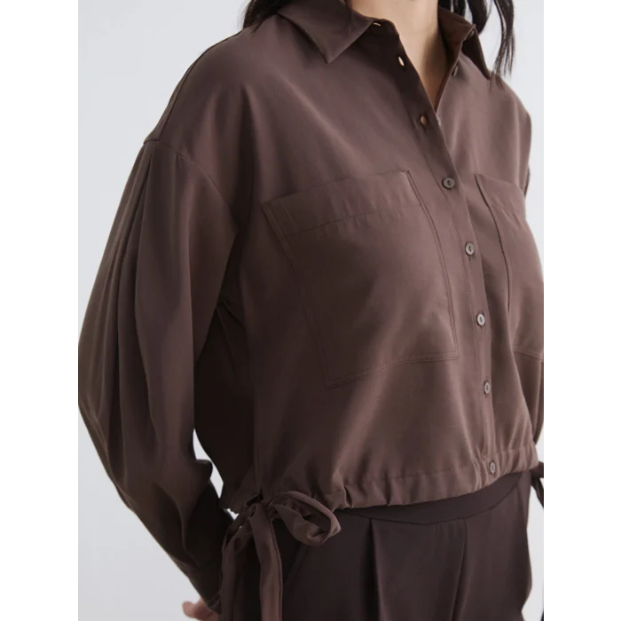 LCW EVERYDAY Kahverengi Bağcıklı Oversize Kadın Gömlek