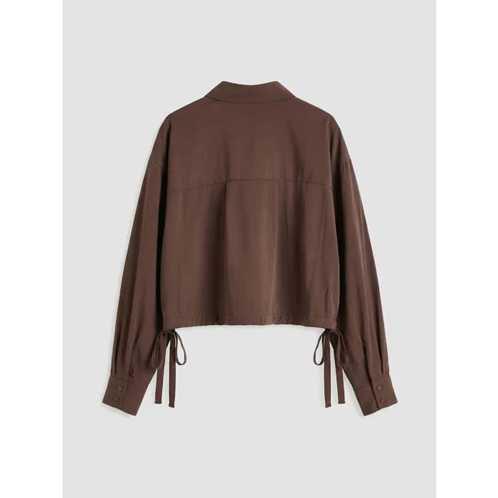 LCW EVERYDAY Kahverengi Bağcıklı Oversize Kadın Gömlek
