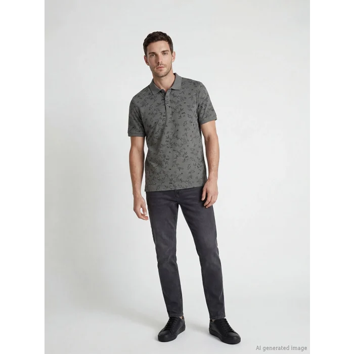 LCWAIKIKI Classic Antrasit Polo Yaka Desenli Strüktürlü Erkek Tişört