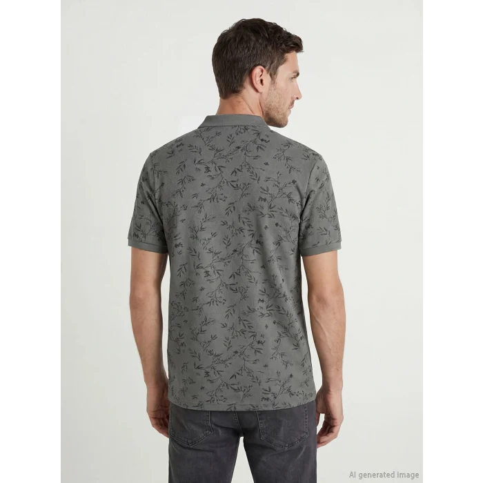 LCWAIKIKI Classic Antrasit Polo Yaka Desenli Strüktürlü Erkek Tişört