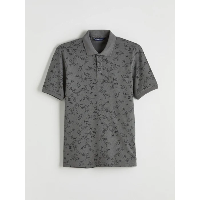LCWAIKIKI Classic Antrasit Polo Yaka Desenli Strüktürlü Erkek Tişört