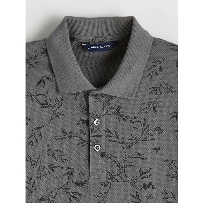 LCWAIKIKI Classic Antrasit Polo Yaka Desenli Strüktürlü Erkek Tişört
