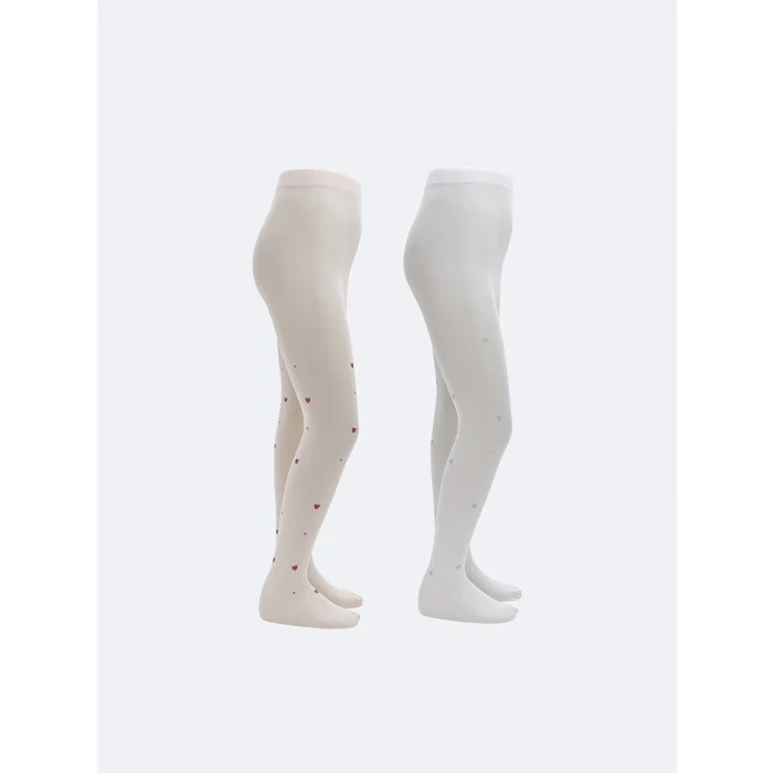 LCW Kids Ekru Kalp Desenli Kız Çocuk İnce Külotlu Çorap 2li