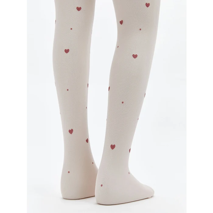 LCW Kids Ekru Kalp Desenli Kız Çocuk İnce Külotlu Çorap 2li