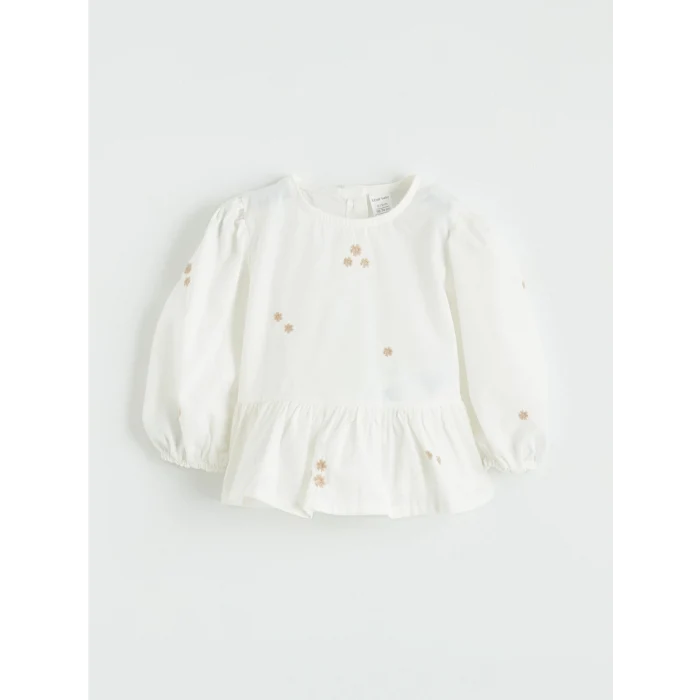 LCW baby Ekru Bisiklet Yaka Kız Bebek Bluz ve Pantolon