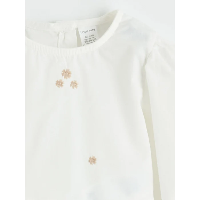 LCW baby Ekru Bisiklet Yaka Kız Bebek Bluz ve Pantolon