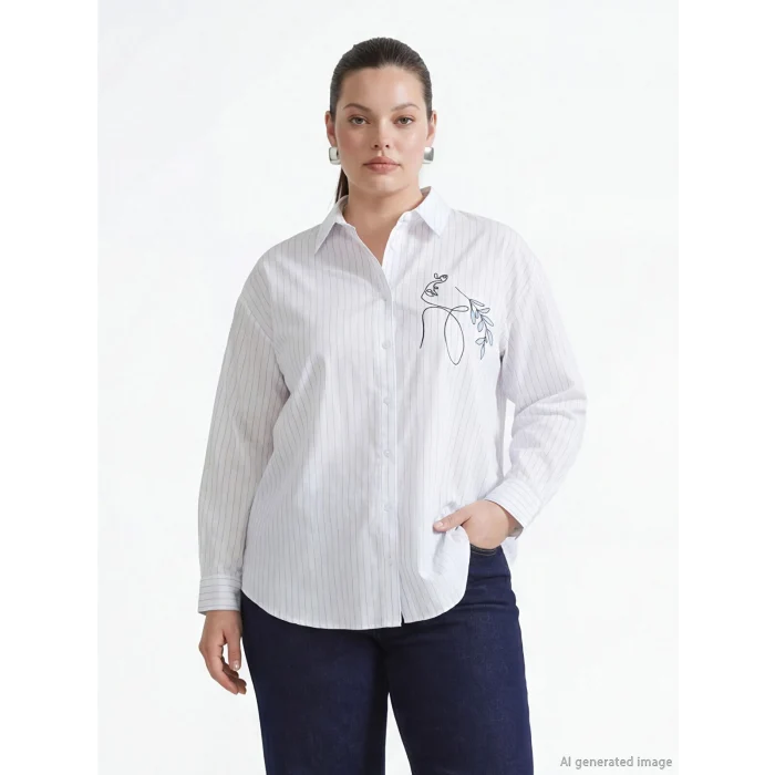 LCW Comfort Mavi Çizgili Kadın Poplin Gömlek