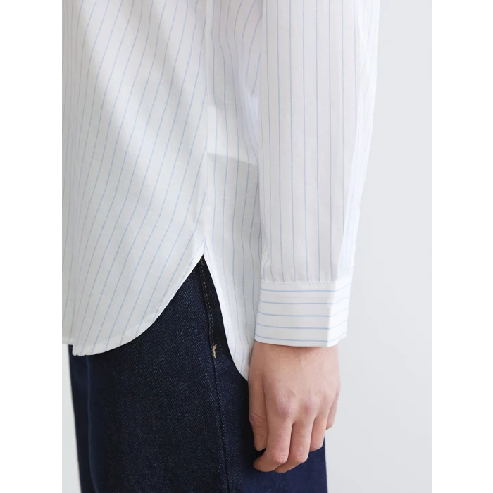 LCW Comfort Mavi Çizgili Kadın Poplin Gömlek