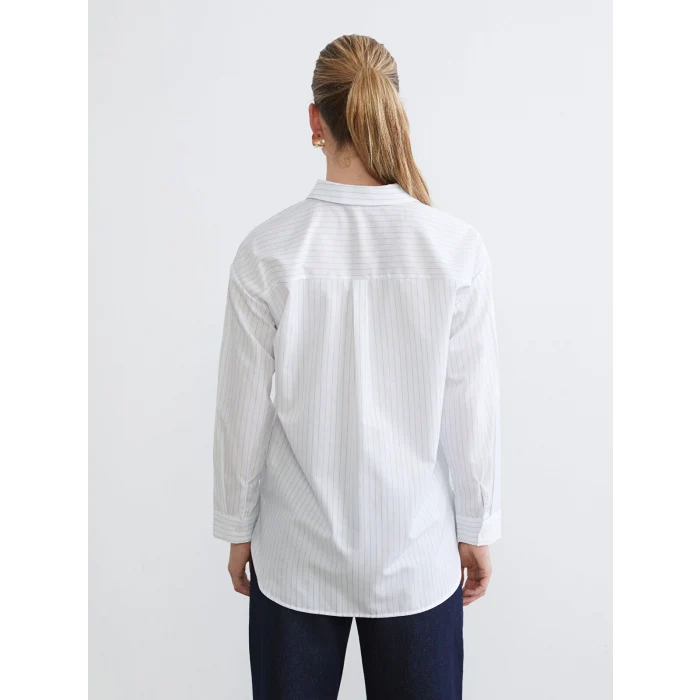 LCW Comfort Mavi Çizgili Kadın Poplin Gömlek