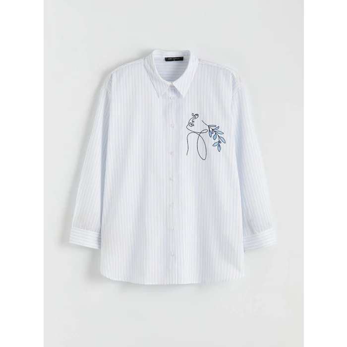 LCW Comfort Mavi Çizgili Kadın Poplin Gömlek