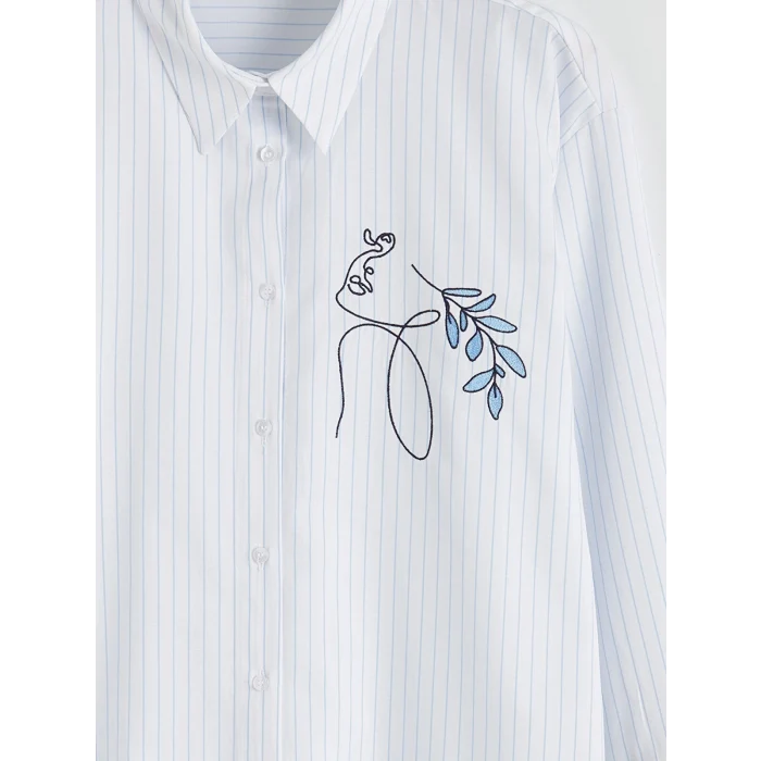 LCW Comfort Mavi Çizgili Kadın Poplin Gömlek