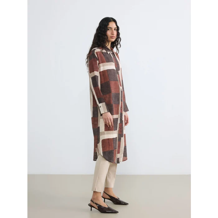 LCW Modest Kahverengi Desenli Kadın Gömlek Tunik