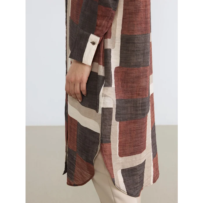 LCW Modest Kahverengi Desenli Kadın Gömlek Tunik