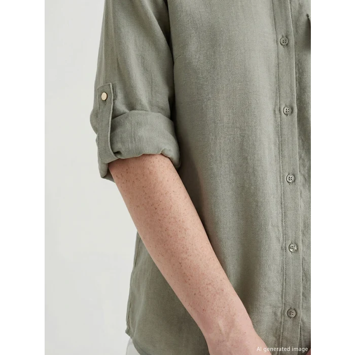 LCW Comfort Yeşil Bağlama Detaylı Büzgülü Kadın Gömlek