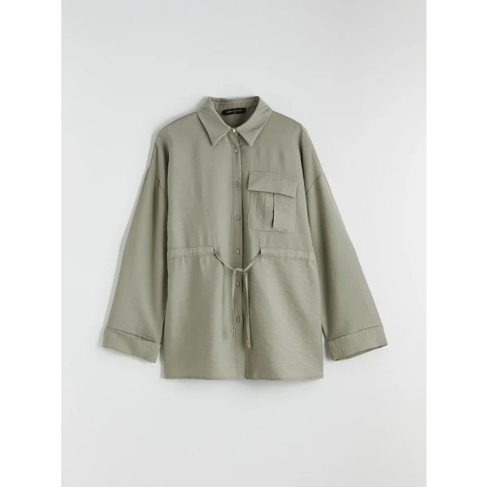 LCW Comfort Yeşil Bağlama Detaylı Büzgülü Kadın Gömlek