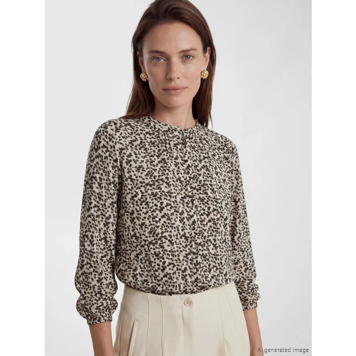 LCW Grace Bej Bisiklet Yaka Desenli Bluz