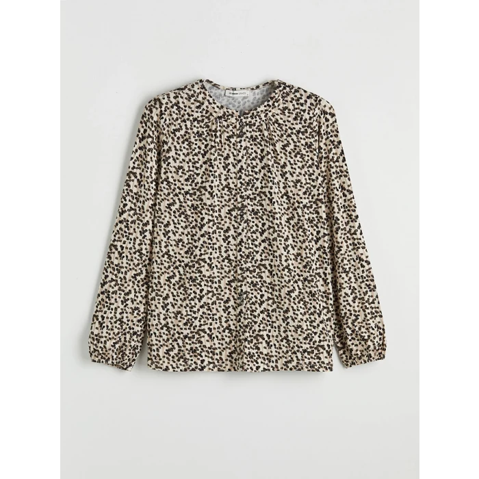 LCW Grace Bej Bisiklet Yaka Desenli Bluz