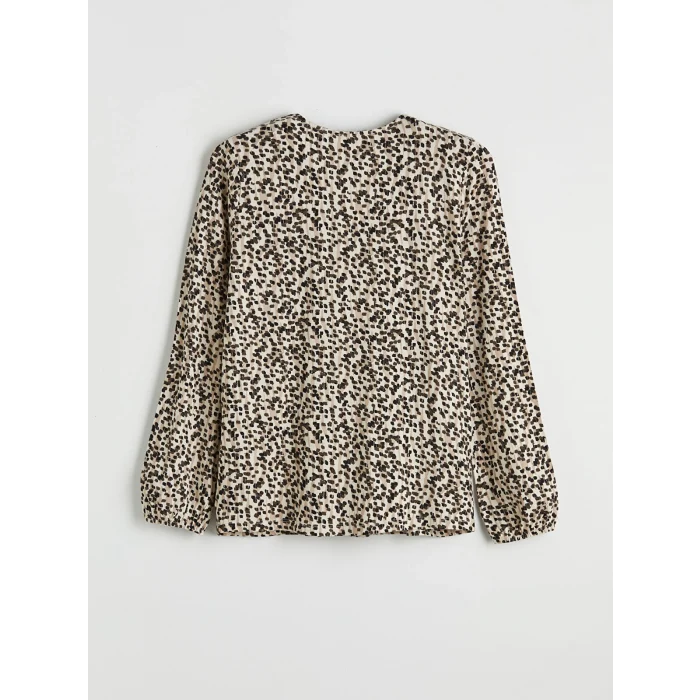 LCW Grace Bej Bisiklet Yaka Desenli Bluz