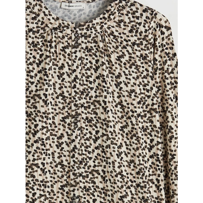 LCW Grace Bej Bisiklet Yaka Desenli Bluz