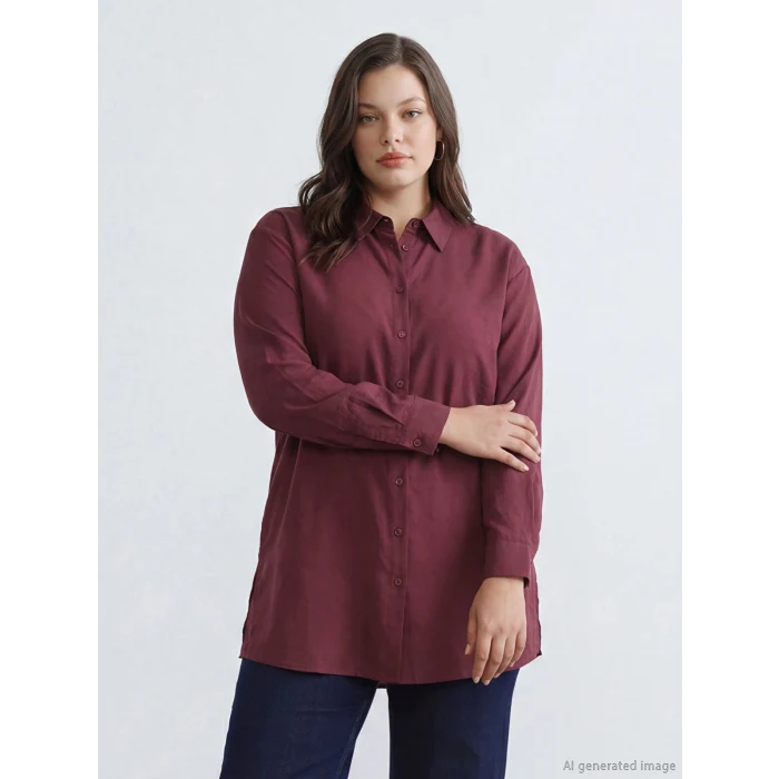 LCW Modest Bordo Oversize Modal Karışımlı Kadın Gömlek Tunik