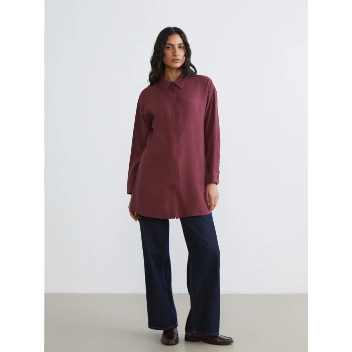 LCW Modest Bordo Oversize Modal Karışımlı Kadın Gömlek Tunik