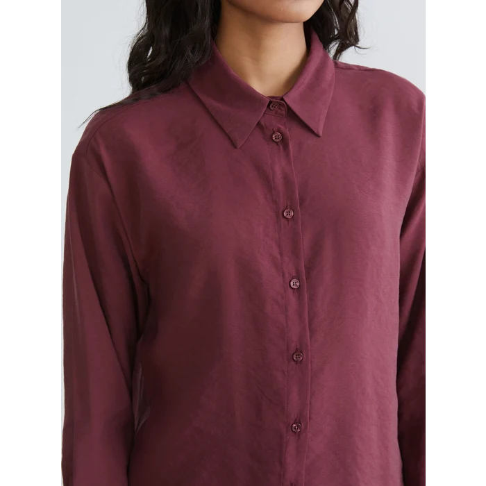 LCW Modest Bordo Oversize Modal Karışımlı Kadın Gömlek Tunik