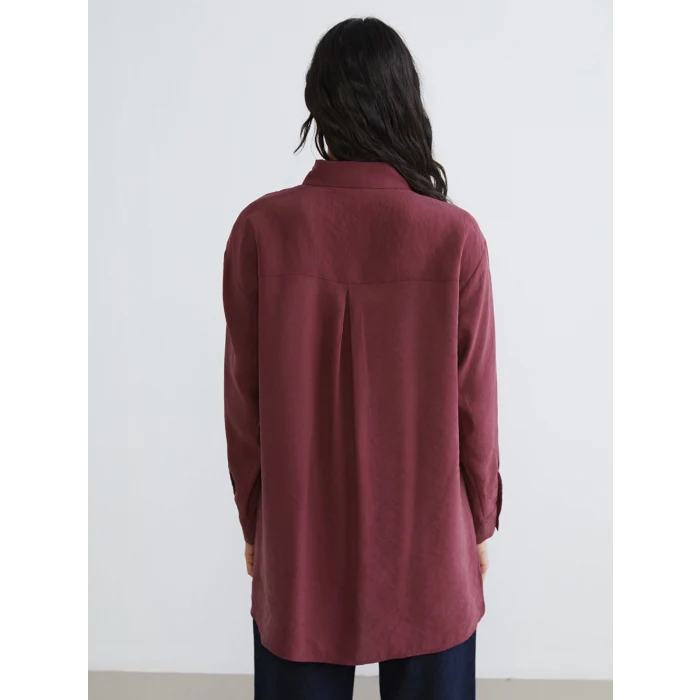 LCW Modest Bordo Oversize Modal Karışımlı Kadın Gömlek Tunik