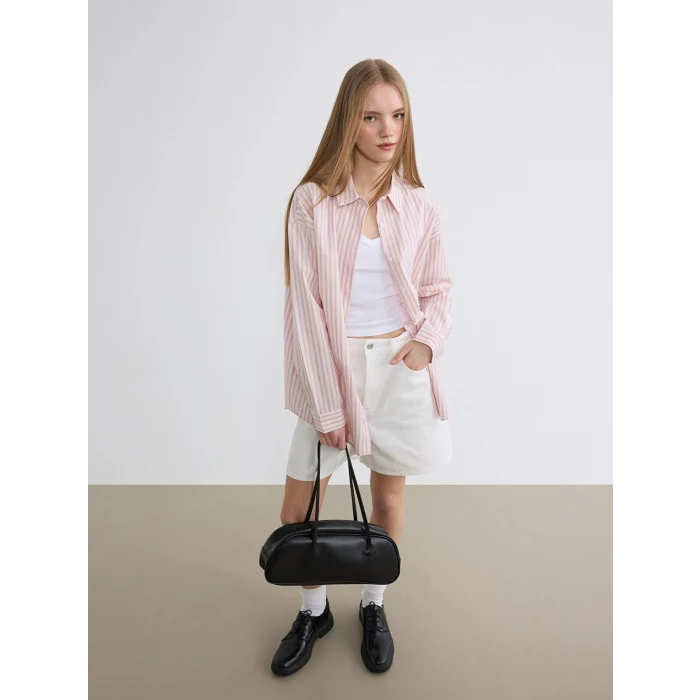 XSIDE Pembe Çizgili Oxford Kadın Gömlek