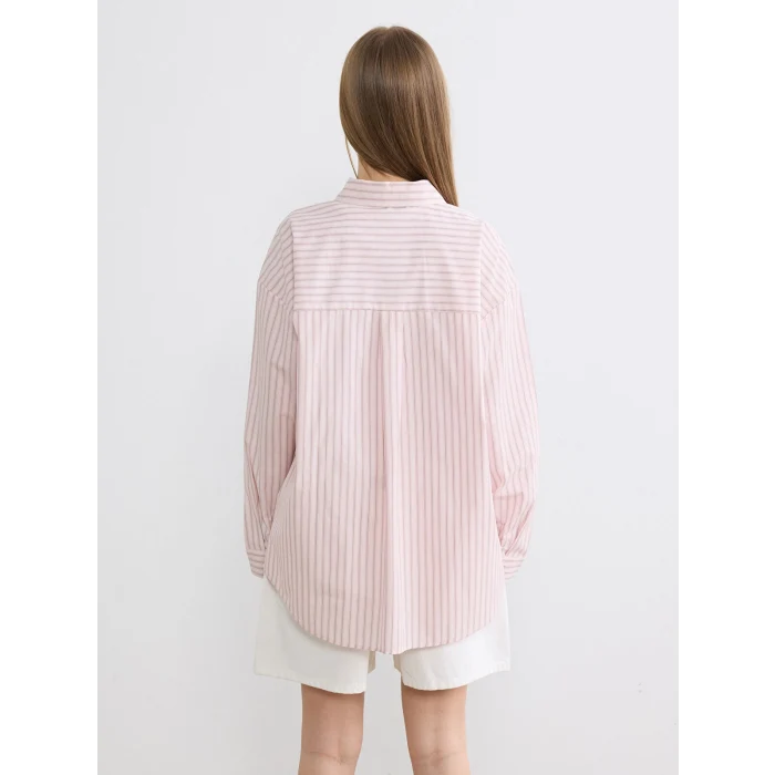 XSIDE Pembe Çizgili Oxford Kadın Gömlek